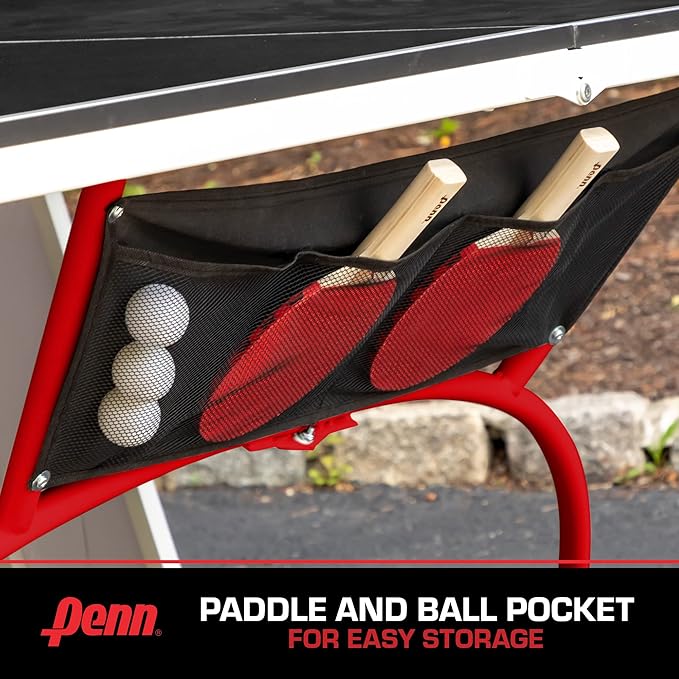 Penn Easy Setup Full Size Table Tennis Table – 100% Preassembled – Sets up in Under 5 Minutes – Play Anywhere – Compact Storage – Ping Pong Table with 2 Paddles and 2 Balls