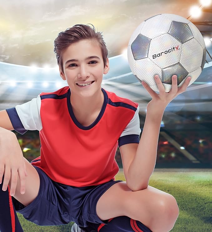 Soccer Ball - Premium Boy and Girl Official Match Ball with Cool Reflective Iridescent Rainbow Hex Pattern, Durable, Indoor, Outdoor, Training, Practice, Playtime and Games