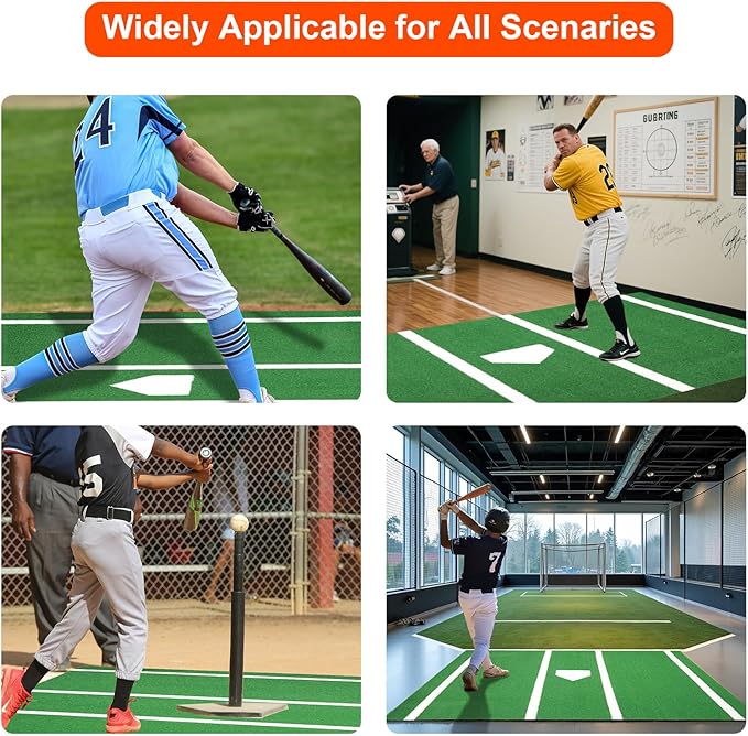 Baseball Hitting Mat, Home Plate Mat with Anti-Slide Rubber Back, 6’ x 4’ | 10’ x 3.8‘ | 12‘ x 6’ Portable Batters Box Turf Mat Baseball for Hitting Practice - Indoor and Outdoor Use