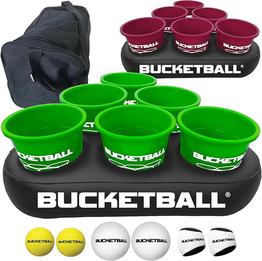 BucketBall | Team Color Edition | Party Pack (Green/Maroon): Original Yard Pong Game: Best Camping, Beach, Lawn, Outdoor, Family, Adult, Tailgate, Jumbo, Giant Game