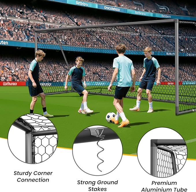 NAIZEA Soccer Goal - 12x6FT/16x7FT/10x6FT/8x6FT/6x4FT Soccer Goals for Backyard - Metal Soccer Goals for Youth Adult - Multiple Sizes Colors - Perfect for Games Indoor Outdoor Practice