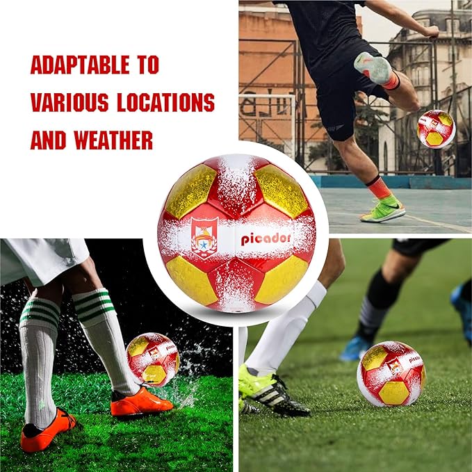 Size 4 Soccer Balls, Laser Leather Soccer Ball for Sport Training & Match Play - Vibrant Soccer Balls Gift Set with Pump for Kids and Youth
