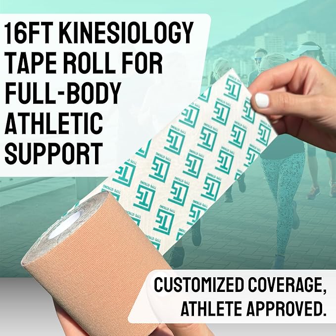 Kinesiology Tape Roll, Athletic Tape for Knees, Ankles, Shoulder. 16FT Extra Wide Tape Breatheable Material, Waterproof, Sweatproof for Sensitive Skin. Injury Recovery & Support Tape