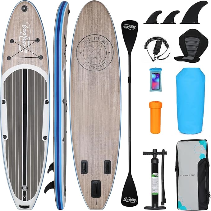 YUSING Inflatable Stand Up Paddle Board with Kayak Seat, Non-Slip Deck SUP Paddle Board with Premium Kayak, Portable Standing Boat for Youth & Adult
