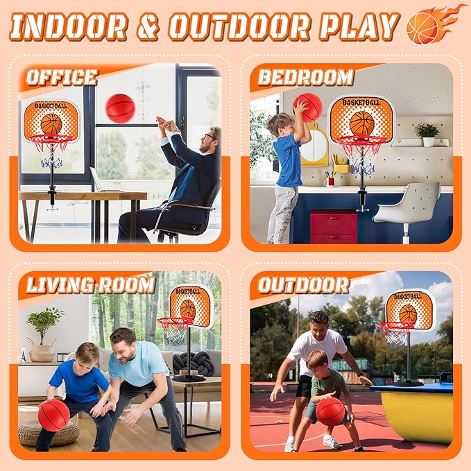NZQXJXZ Mini Indoor Basketball Hoop, 2 in 1 Tabletop Basketball Hoop Set with Clips and Suction Cup with Two Balls, Mini Hoops for Desk Table Bed Office Bedroom Basketball Toys for Kids and Adults