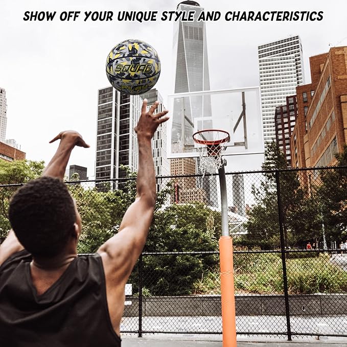SQUAD Colored Camo Outdoor Basketball - High-Performance Rubber Basketball, Official Regulation Size 7 (29.5''), Includes Pump and Mesh Bag