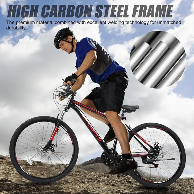 Ktaxon Mountain Bike 24/26/27.5 Inch Men & Women Mountain Bike with 21-Speed Adult Bikes, Double Disc Brake, Suspension Fork and High Carbon Steel Frame