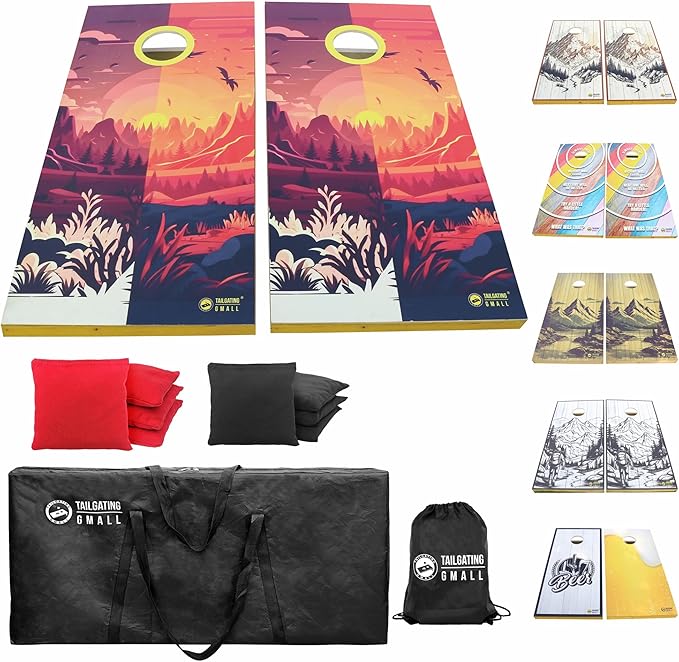 Cornhole Board Set 4FTx2FT Solid Wood Regulation Size Cornhole Set Includes 8 Cornhole Bags for Adults