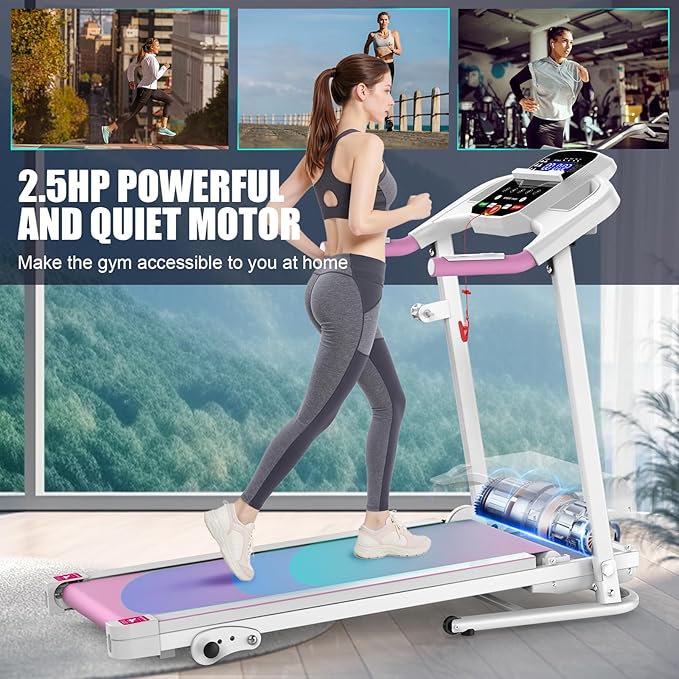 FYC Compact Folding Treadmill for Home - 2.5HP Quiet Brushless Motor, 3-Level Incline, 7.5 MPH, Shock Absorption, Space-Saving Design for Running, Walking - Treadmill for Small Spaces & Home Use
