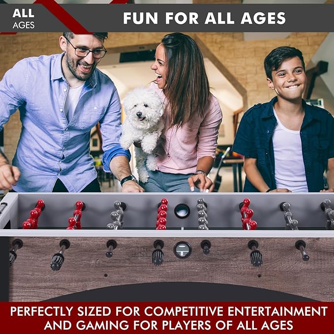 48in Foosball Table, Arcade Table Soccer w/2 Balls for Kids and Adults, Indoor Foosball Table for Home, Game Room w/Wood Grain Finish and Foosball Accessories