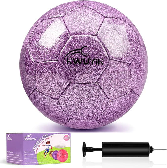 Size 3 4 5 Glitter Pink Gold Purple Soccer Ball Set with Pump Toddler Soccer Ball for Kids Aged 3-6 6-8 8-12 Outdoor Training Ball Youth Practice for Teens Children Boys Girls