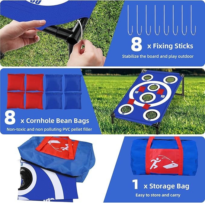 Cornhole Board Set 3x2 Ft with 8 Bean Bags and Carrying Bag Corn Hole Games Portable Cornhole Set for Indoor and Outdoor Ideal for Kids, Adults, Camping Travel,Parties,Beach, Yard