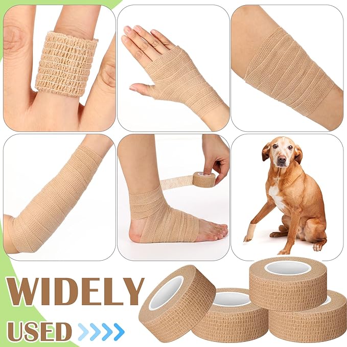Treela 48 Pack Self Adhesive Wrap Bandage Bulk, Self Adherent Cohesive Bandage Elastic Athletic Tape Breathable Wound Tape for Stretch Athletic Sports Wrist Ankle(Nude Color,1 Inch X 5 Yards)