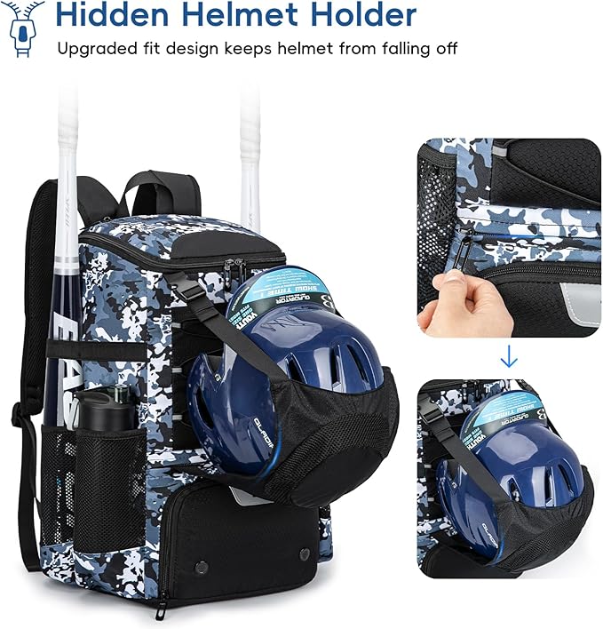 Baseball Bag for Youth and Adult, Softball Backpack 40L Large Capacity, Bat Backpack with Shoes Compartment and Hidden Helmet Holder