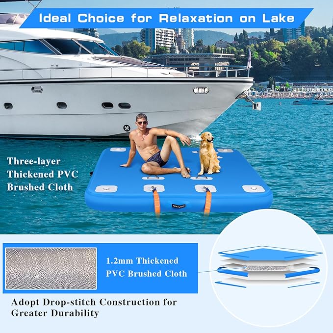 Inflatable Floating Dock, Swim Platform Floating Island Raft, Large Air Mat Inflatable Water Pad with None-Slip Surface for Lake Pool Beach Ocean