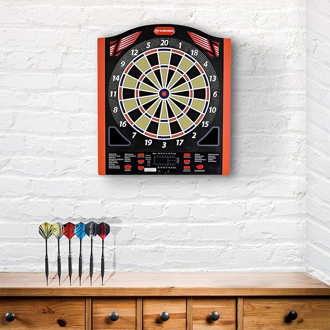 Electronic Dart Board Set, Illuminated Electronic Soft Tip Dartboard with LED Sidelamp, Laser Toe Line, 34 Games with 350 Variations Digital Dartboard Set, up to 8 Players, 5 Levels, Batteries/Adapter