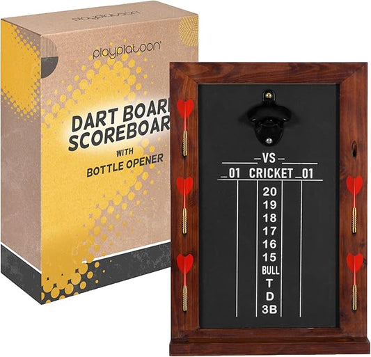 Play Platoon Dart Scoreboard & Darts Holder Wall Mount with Bottle Opener - Wood Score Board, Professional Darts Accessories, Dart Holder