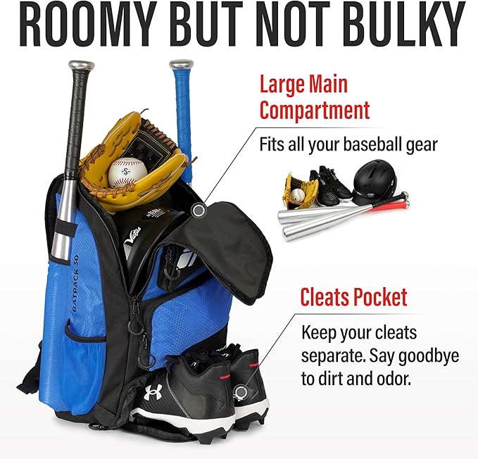 Baseball Bag - Backpack for Baseball, Softball, Tball - Adults & Youth Bat Bag