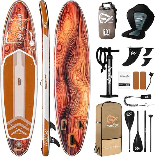 InnoExpo 11' Inflatable Stand Up Paddle Boards with Premium Accessories, Wide Stable SUP Paddle Board Design, Non-Slip Comfort Deck for Youth & Adults