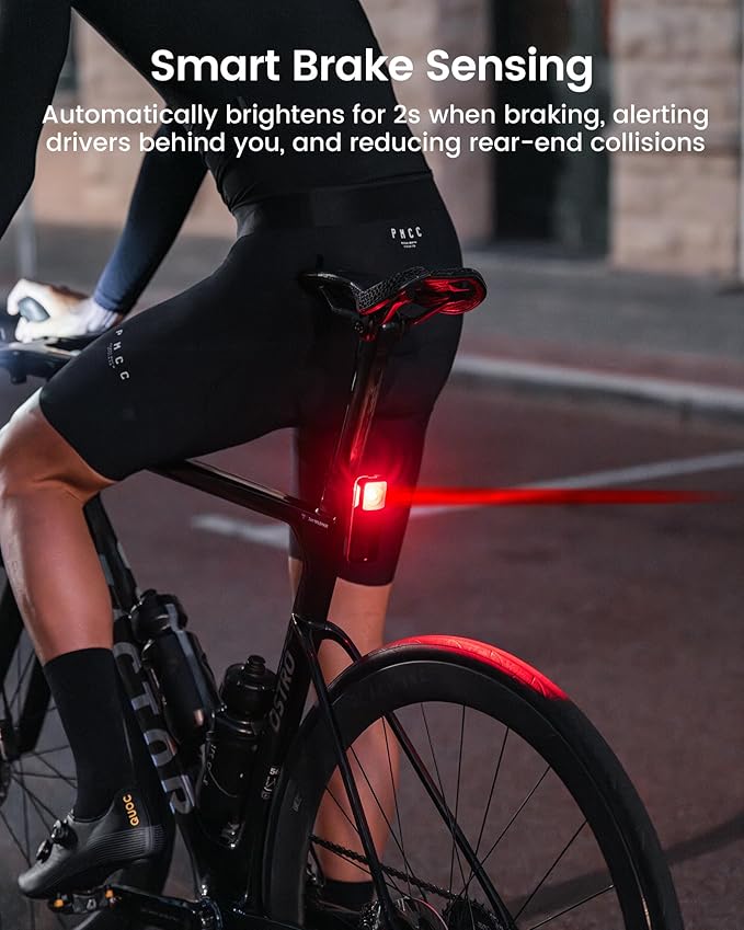 RAVEMEN NT201 Bike Radar Tail Light, 80-Lumen Bright Wide-Angle Bicycle Rear Light with Visual & Audible Alert, Auto Brake Flash, ANT+ Compatible, Power Level Check for Night Urban City Riding