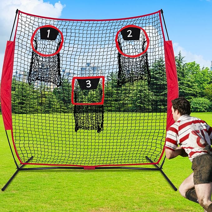 Football Nets for Throwing, Football Target Net Quarterback Throwing Net Football Target Practice Accuracy, Portable Football with 3 Throwing Targets