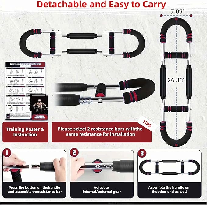 Twister Arm Trainer,Adjustable 40-220lb Chest Workout Equipment Power Twist Arm Trainer,Forearm Strengthener,Portable Twister Arm Workout for Home Fitness