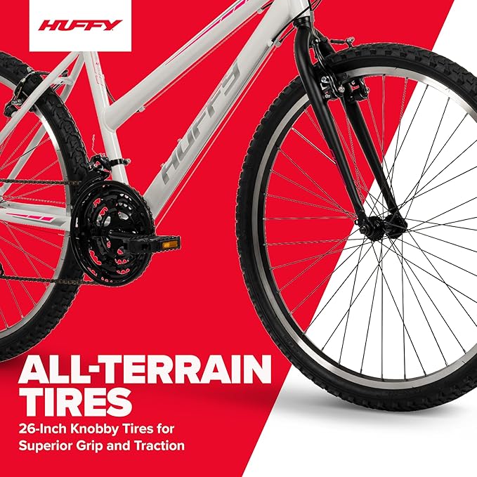 Huffy North Peak 26-Inch Mountain Bike, Durable Steel Frame, 5-Speed Twist Shifter, Front and Rear Linear-Pull Brakes, All-Terrain Tires, Padded ATB Saddle