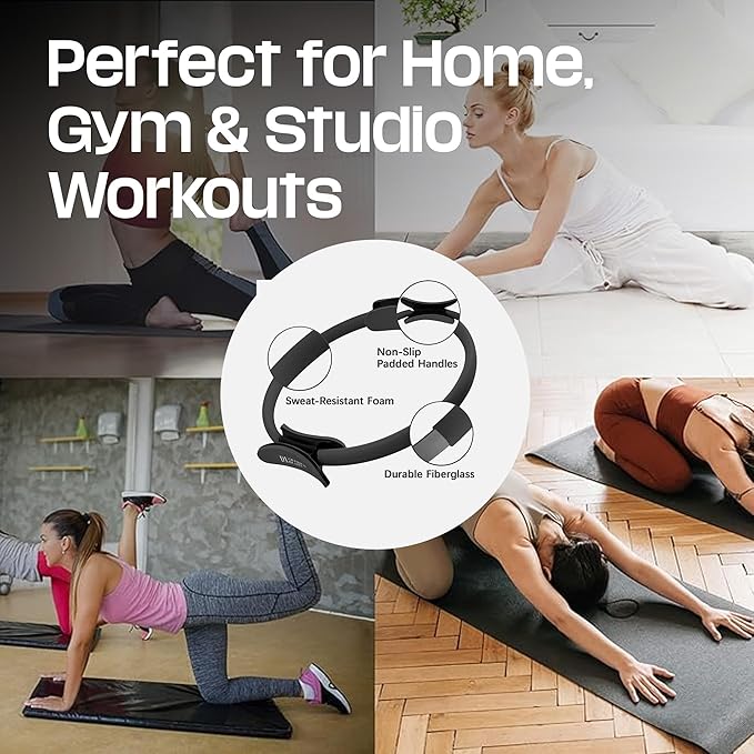 Premium Pilates Ring Fitness Circle - Lightweight Durable Foam Padded Handles, Flexible Resistance Exercise Equipment for Toning Arms, Thighs, Legs & Core