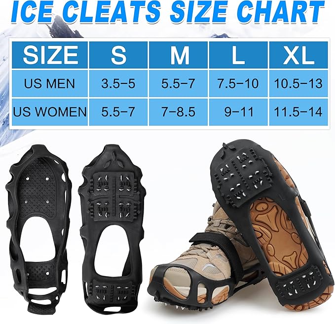 Ice Cleats Snow Traction Cleats Crampons for Walking on Snow and Ice,Non-Slip Overshoe Grippers Anti Slip Footwear for Shoes and Boots