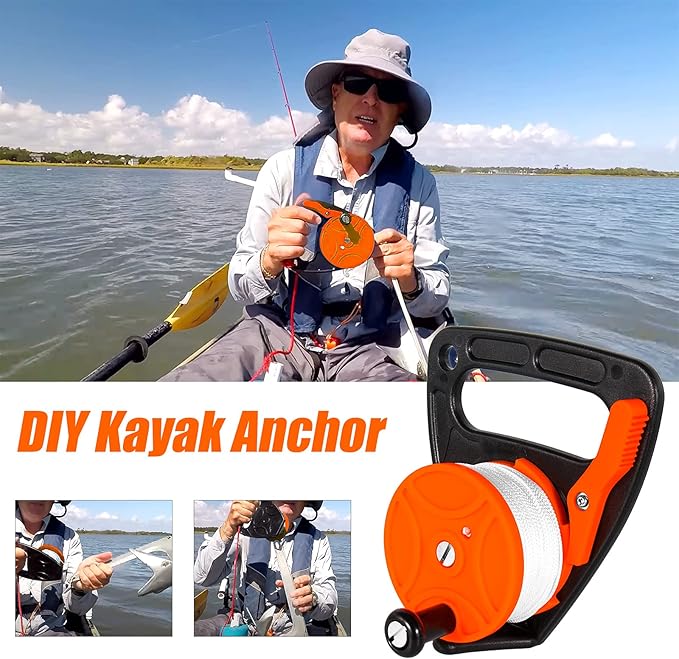 Compact 150ft Scuba Dive Reel Kayak Anchor with Thumb Stopper for Safety Underwater Diving Snorkeling