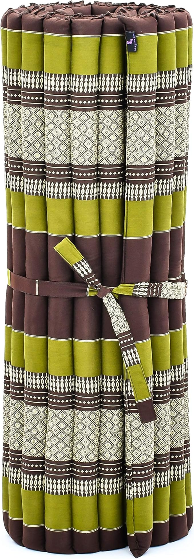 Leewadee - Kapok Roll Mat – Handcrafted Folding Sleep & Relaxation Mattress from Thailand, Ideal as Guest Bed, Camping Mat, Yoga Mat or Traditional Futon, 75 x 39 inches, Brown Green