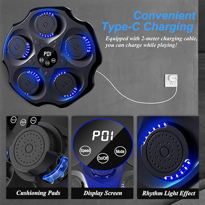 Music Boxing Machine, Smart Bluetooth Music Punching Machine with Gloves, Large Size Wall Mounted Electronic Boxing Target for Adults Kids, 9 Modes & 9 Speeds (Upgrade)