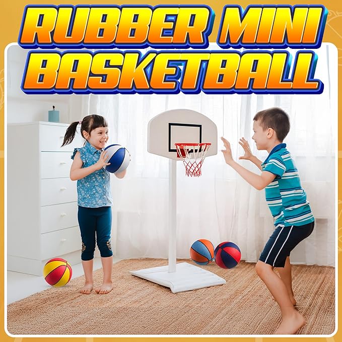 Rubber Mini Basketballs 7 Inch, Size 3 (Pack of 4) - Pool Basketball for Kids in Assorted Colors Indoor & Outdoor, Boys & Girls, for Small Hoops, Game Prizes, Arcade Games, with Pump