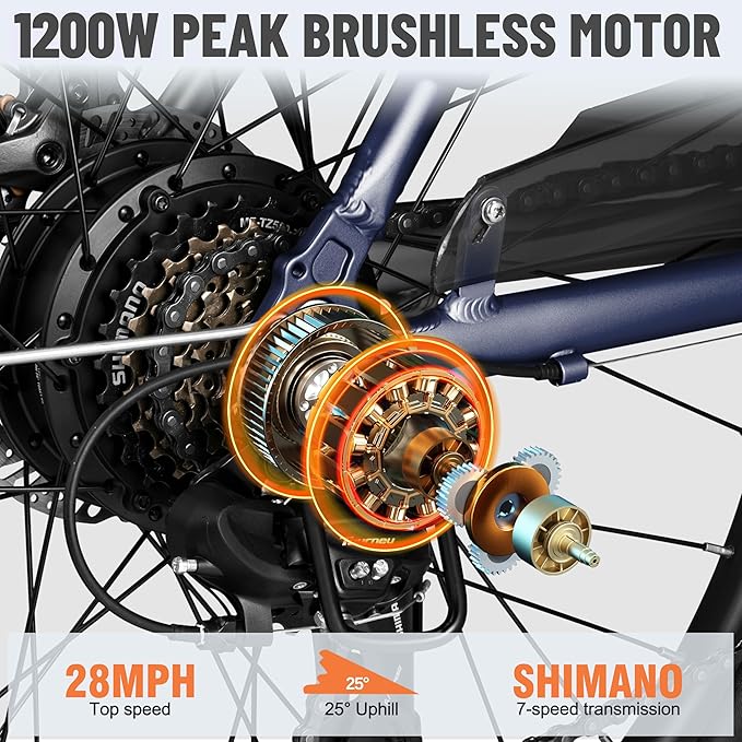 Core Electric Bike for Adults - Peak 1000W/1200W Brushless Motor Ebike, 468&500Wh Removable Built in Battery 26&27.5X2.1 Tire Step Over Bicycle with 7 Speed, Commute E Bikes