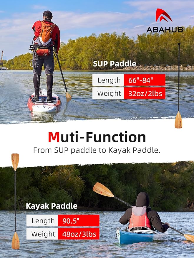Abahub SUP Paddle - 3 Piece Adjustable Paddles - Lightweight Stand-up Paddle Oars for Paddleboard, Adjustable Aluminum Alloy Shaft 68" - 84", Black/Blue/Green/Orange/Red/Yellow Plastic Nylon Blade