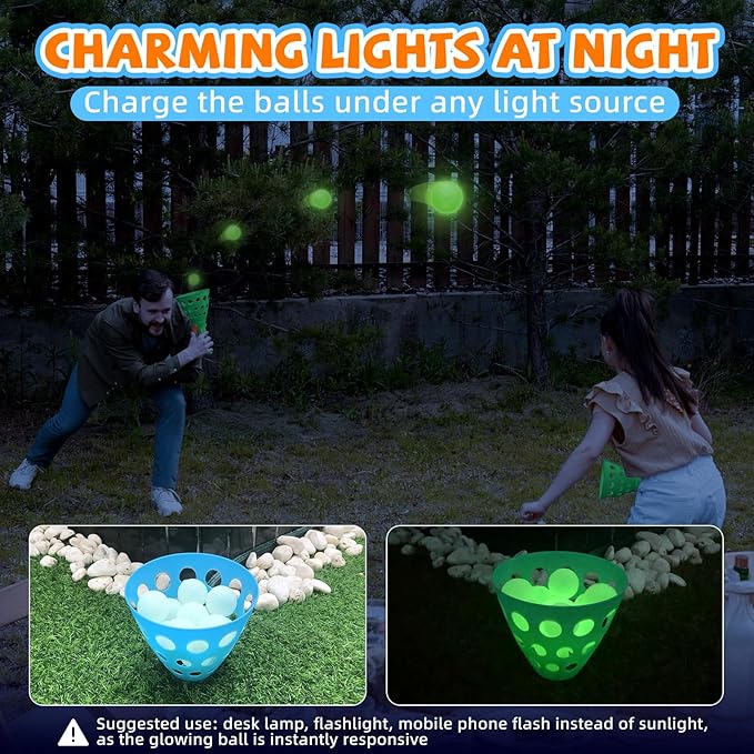 punkdog Pop and Catch Ball Game with 15 Ping Pong Balls, 5 Glow Balls and 6 Catch Launcher Baskets - Outdoor Indoor Game, Christmas Easter Party Favors Gifts Toys for Kids and Adults