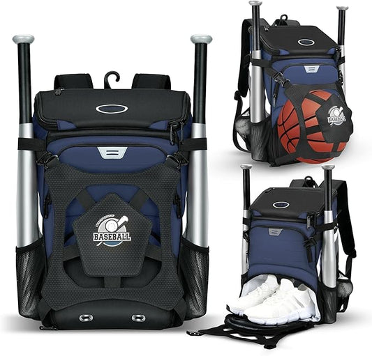 Baseball Backpack for Adult and Youth, Large Capacity Lightweight Softball Bag With Shoe Compartment and Fence Hook for TBall Bat & Equipment, Waterproof for Helmet, Gloves