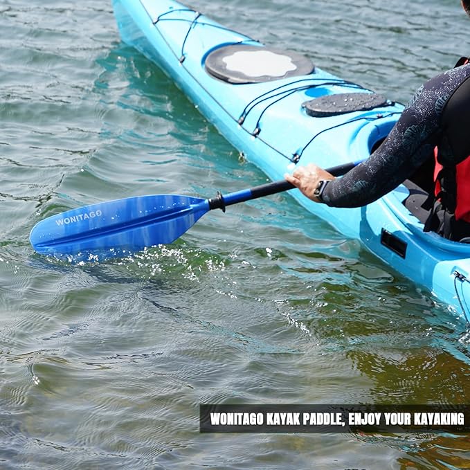 Kayak Paddle with Aluminum Shaft and Reinforced PP Blade, Floating Kayak Oar for Kayaking Canoeing and Boating, 220 cm/86 inches - 230 cm/90 inches
