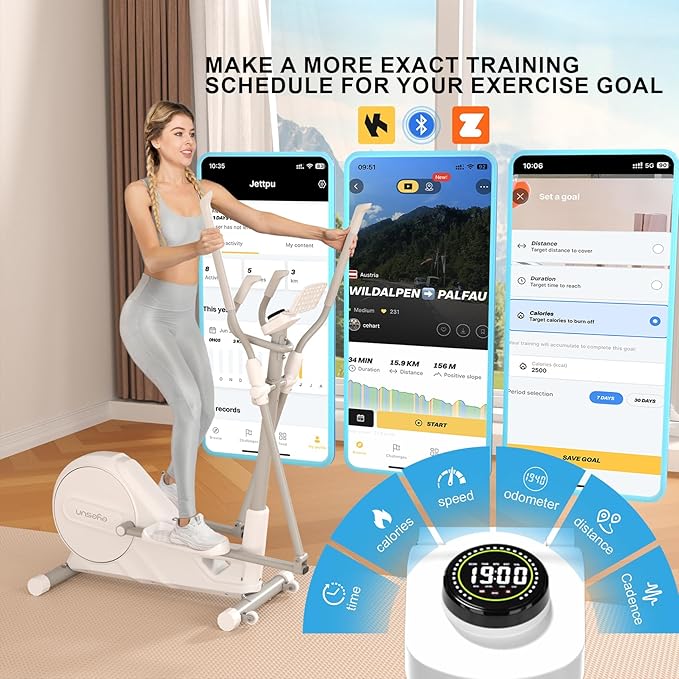 Elliptical Exercise Machine for Home,3-in-1Compact Training Machines with 16 Resistance Levels,14LB Flywheel,Low Impact Magnetic Cross Trainer,Quiet Portable Elliptical for Seniors&Small Spaces