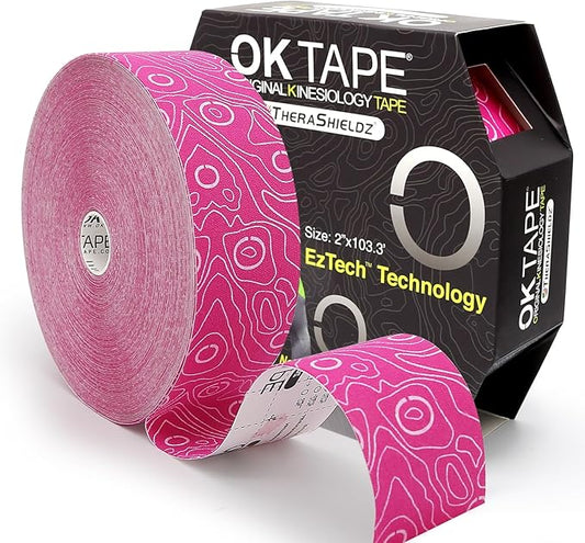 OK TAPE Kinesiology Tape Bulk 103Feet, Pro Adhesive, Water-Resistant k Tape, Elastic Athletic Tape, Latex Free, Uncut, Pink