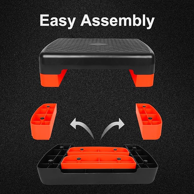 Height-Adjustable 4"-6" Step Aerobics Platform Fitness Equipment Stepper Trainer Exercise Step Platform with 2 Riser