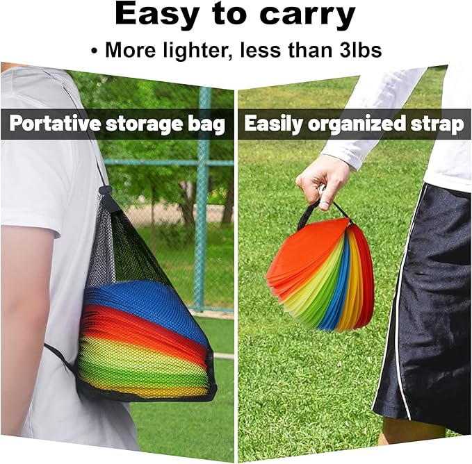 60PCS Soccer Cones with Strap Carry Bag Agility Disc Cones Soccer Training Cones, Field Marker Sport Training Cones for Challenge Football Basketball Skating Kids Games Outdoor Indoor