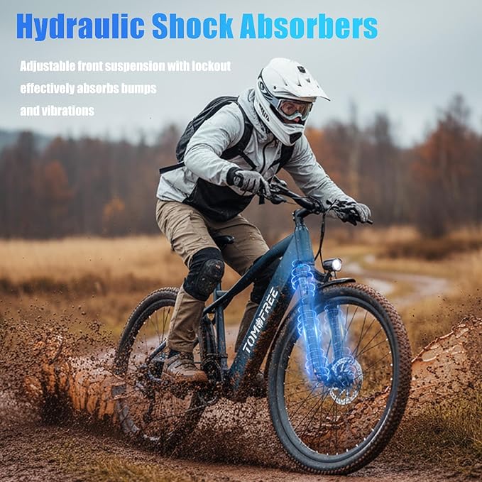 Tomofree Electric Bike for Adults, 21-Speed Mountain Ebike, Peak 1200W 24MPH Brushless Motor, Up to 30 Miles 37V Battery, 26X2.1 Tires Step-Over Electric Bycicle for Commute