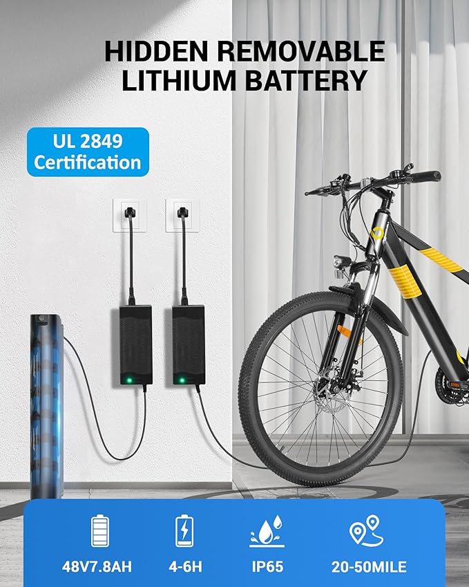 Electric Bike for Adults,26" E-Bike with 700W Peak Motor 21-Speed,Up to 50 Miles Removable Battery,Front Fork Suspension Dual Disc Brakes,Ebikes for Adults Commute Mountain All Terrain