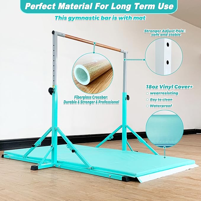 MARFULA Gymnastic Bar for Kid and Teenage Ages 3-25, 5 FT / 8 FT Base Length, 4 FT Width 5 FT Height, Gymnastic Kip Bar Horizontal Bar for Gymnast, Gymnastic Training Equipment for Home and Club Use
