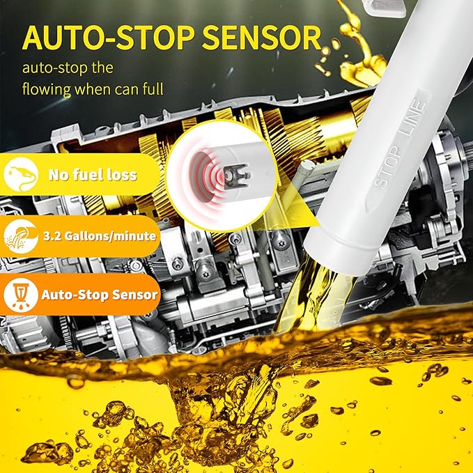 Battery-Powered Fuel Transfer Pump - No Spill Portable Siphon with 3 Adapters & Auto Shut-Off for Gas/Diesel/Kerosene/Water (3.2GPM Flow, 51" Hose) (Orange)