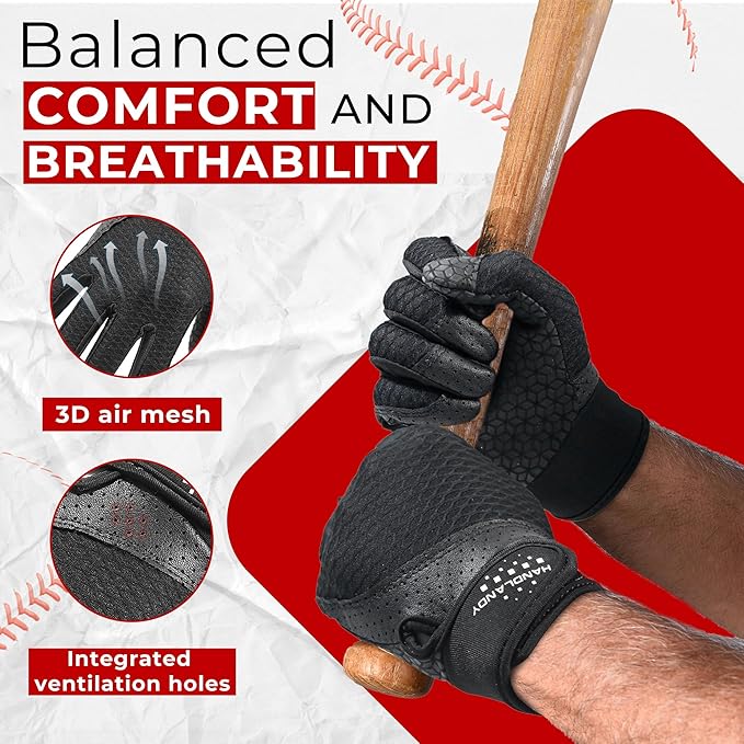 HANDLANDY Baseball Batting Gloves for Adult Youth, Grip Breathable Softball Batting Gloves Fit Men Kids Boys Girls