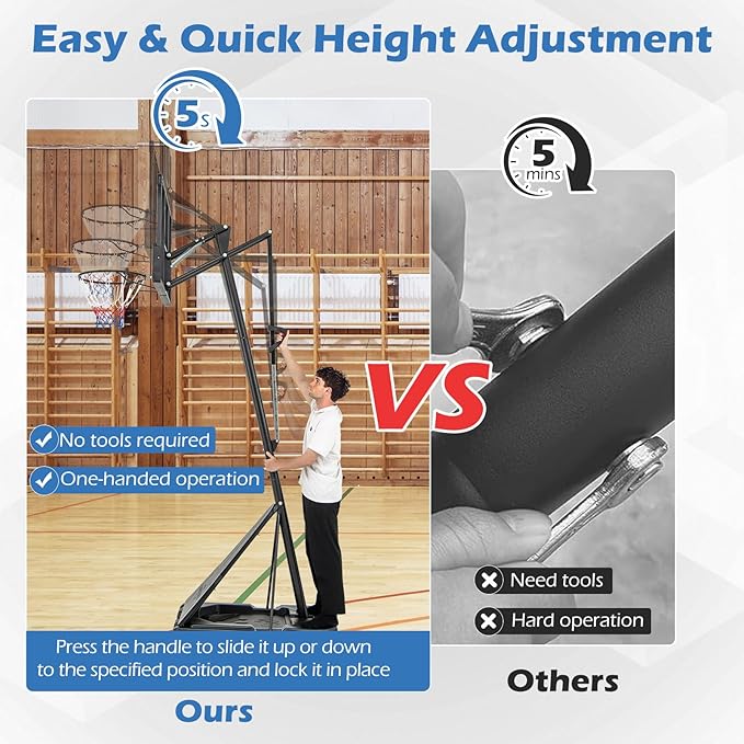 GYMAX Basketball Hoop, 4.9-10 FT Height Adjustable Basketball Goal with 44 Inch PC Backboard, Rebound Plate & Wheels for Kids Teens Adults, Portable Basketball Hoop for Indoor & Outdoor