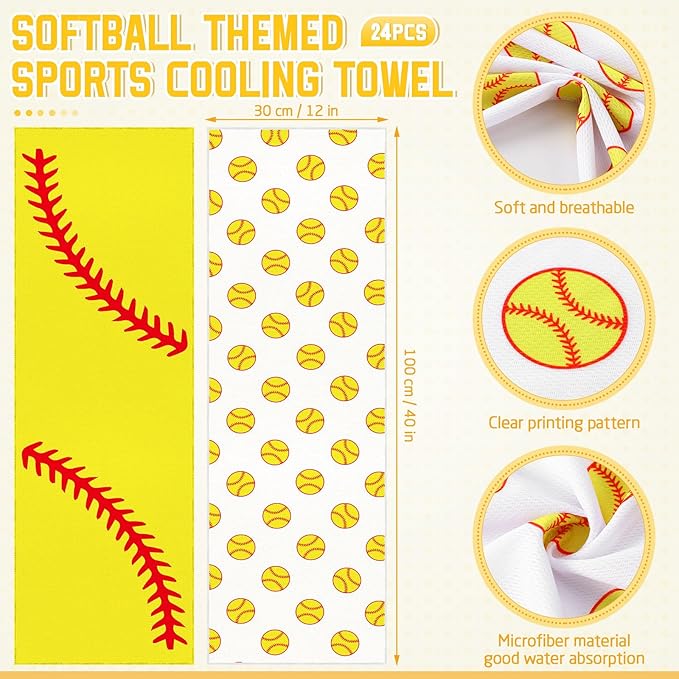 24 Pcs Sports Cooling Towels Baseball Basketball Softball 40 x 12 Inch Breathable Soccer Football Volleyball Microfiber Ice Towel Fast Drying for Sport Party Favors Team Gift(Yellow,Softball)