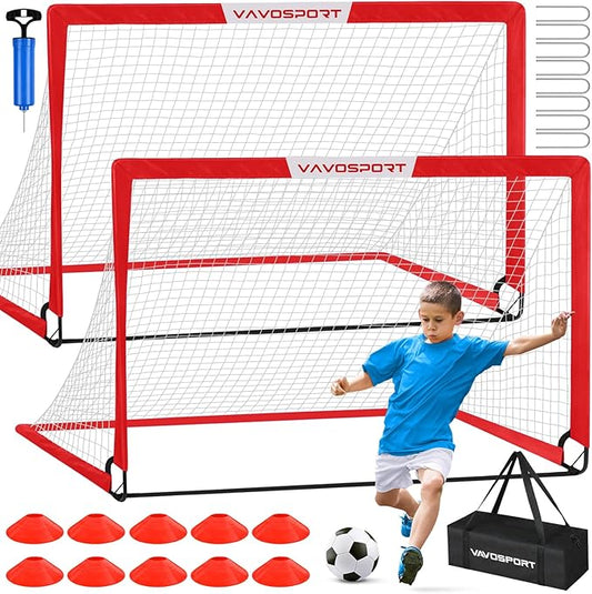 Soccer Goal, 2 of 6'x4' Kids Soccer Goals for Backyard Set, Portable Pop Up Soccer Net, Practice Soccer Training Equipment with Ball, Cones for Toddler,Youth Sports Outdoor Games Yard Play